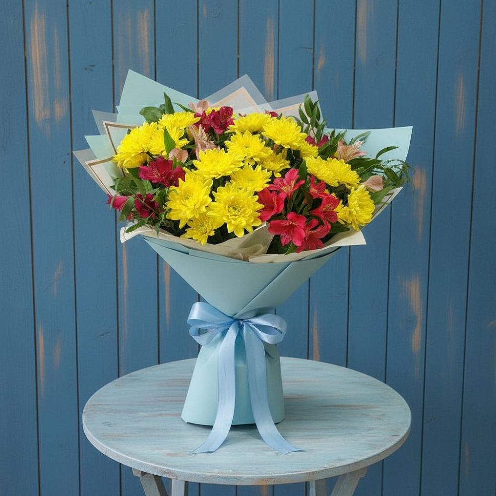 Букет цветов из: Альстромерии и Хризантемы в Умёт