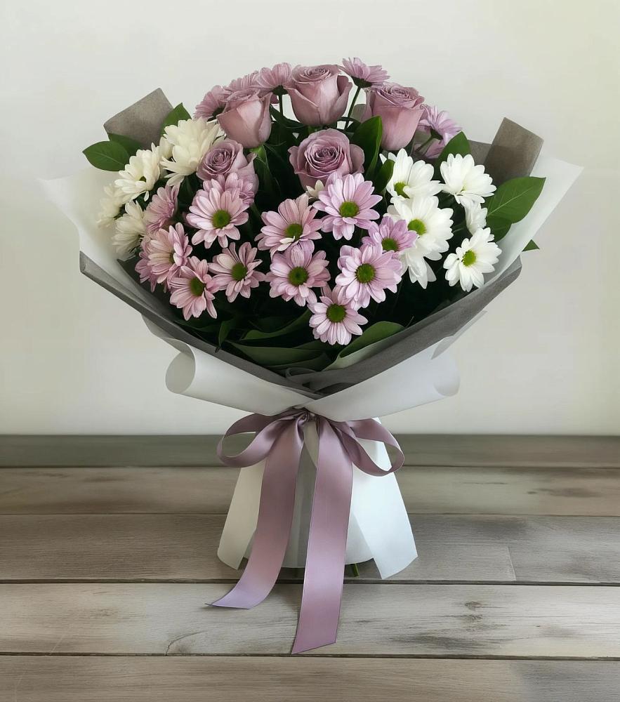 Букет цветов из: Хризантемы и Розы в Умёт