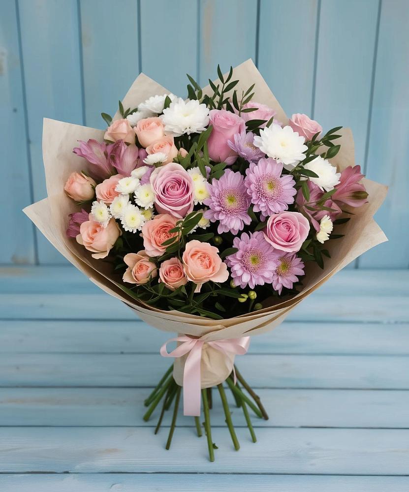 Букет цветов из: Хризантемы, Розы и Альстромерии в Умёт