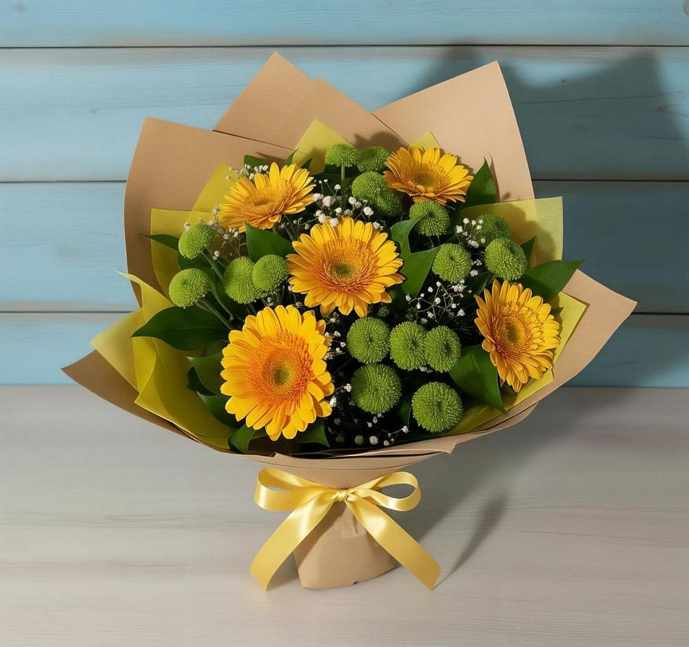 Букет цветов из: Герберы и Хризантемы в Умёт