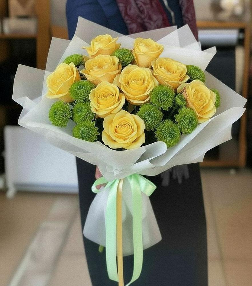 Букет цветов из: Хризантемы и Розы в Умёт