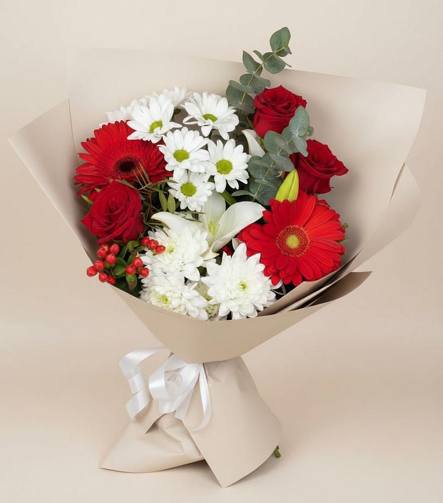 Букет цветов из: Розы, Хризантемы, Герберы и Лилии в Умёт