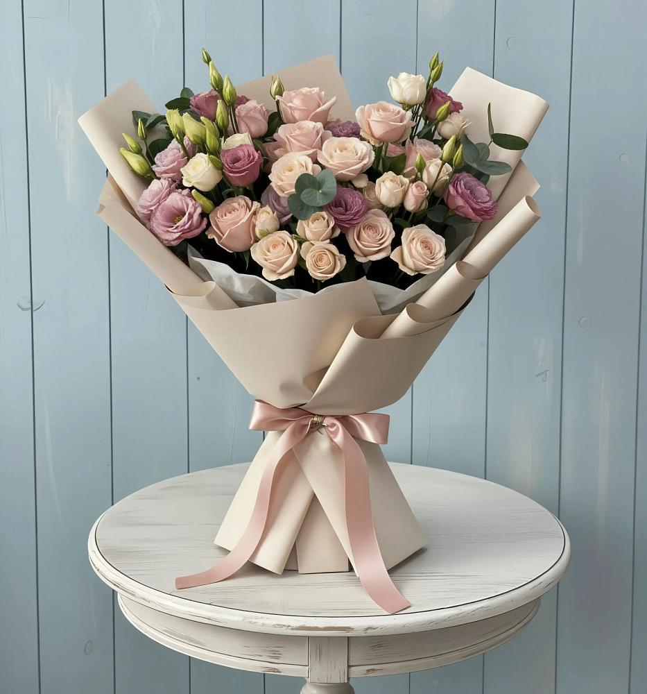 Букет цветов из: Розы и Лизиантусы в Умёт