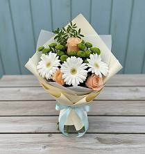 Букет цветов из:  Герберы, Розы и Хризантемы в Умёт